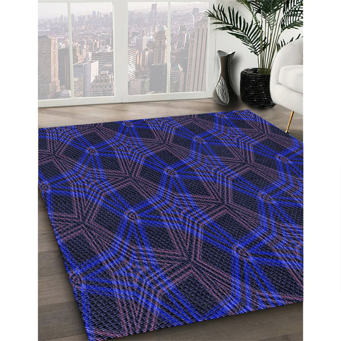 Machine Washable Transitional Sapphire Blue Rug in a Family Room, wshpat2607blu