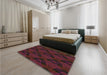 Patterned Red Brown Rug in a Bedroom, pat2607brn