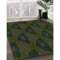 Patterned Army Green Rug, pat2607grn