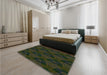 Patterned Army Green Rug in a Bedroom, pat2607grn