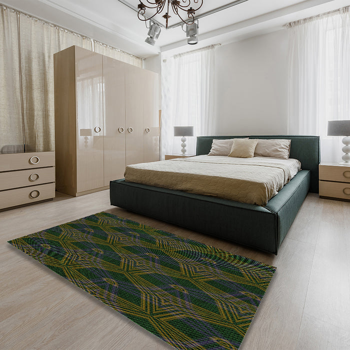 Patterned Army Green Rug in a Bedroom, pat2607grn
