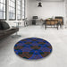 Round Patterned Blue Rug in a Office, pat2607lblu