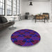 Round Patterned Dark Magenta Purple Rug in a Office, pat2607pur