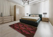 Patterned Red Brown Rug in a Bedroom, pat2608org