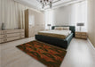 Patterned Dark Bronze Brown Rug in a Bedroom, pat2608yw