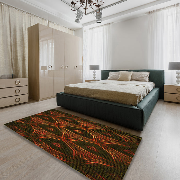 Patterned Dark Bronze Brown Rug in a Bedroom, pat2608yw