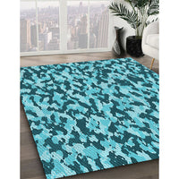 Patterned Teal Green Rug, pat2609lblu