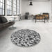 Round Machine Washable Transitional Light Black Rug in a Office, wshpat2609