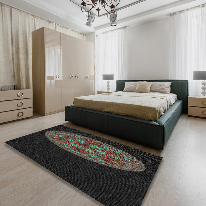 Patterned Black Novelty Rug in a Bedroom, pat260