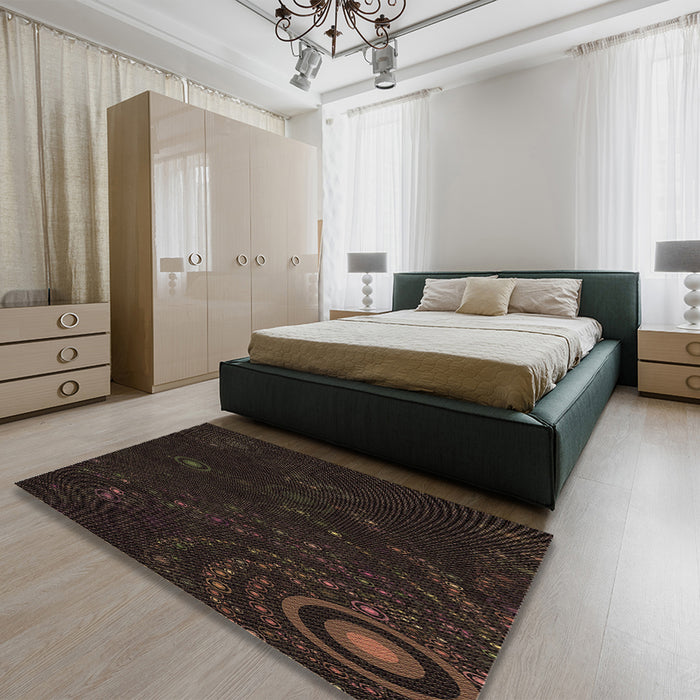 Patterned Dark Brown Rug in a Bedroom, pat261brn