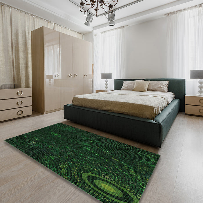 Patterned Deep Emerald Green Rug in a Bedroom, pat261grn