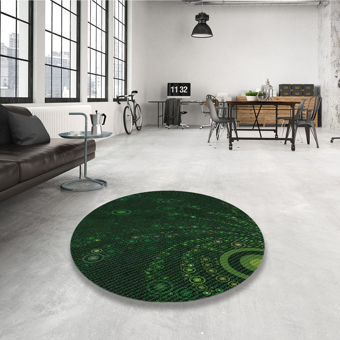 Round Patterned Deep Emerald Green Rug in a Office, pat261grn