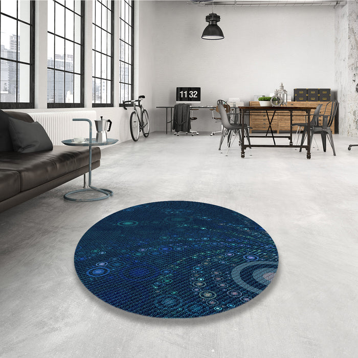Round Patterned Blue Rug in a Office, pat261lblu