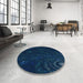 Round Patterned Blue Rug in a Office, pat261lblu