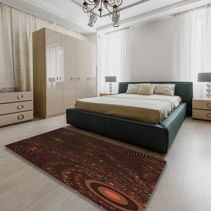 Patterned Red Brown Rug in a Bedroom, pat261org