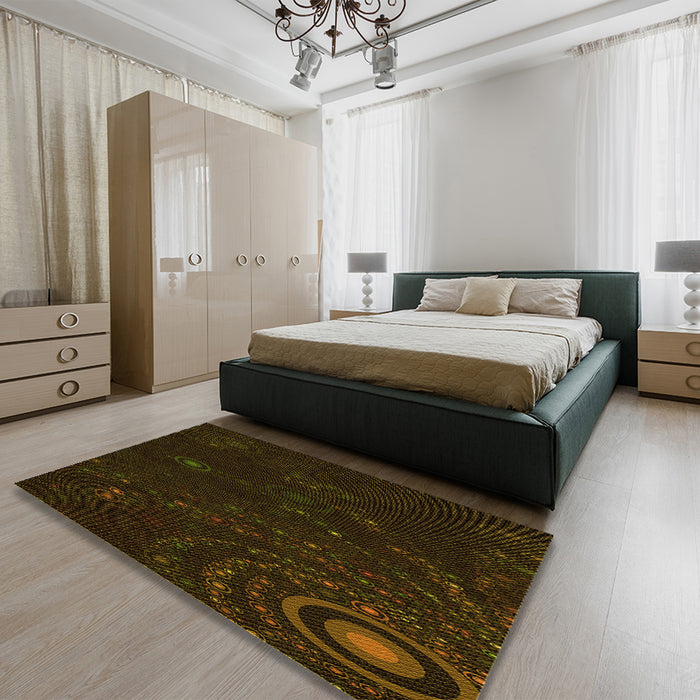 Patterned Dark Bronze Brown Rug in a Bedroom, pat261yw