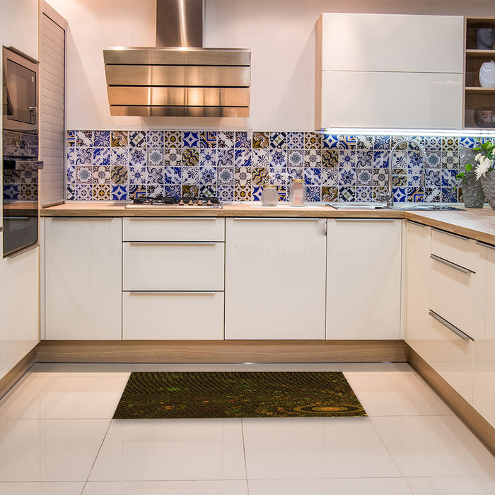 Patterned Dark Bronze Brown Rug in a Kitchen, pat261yw