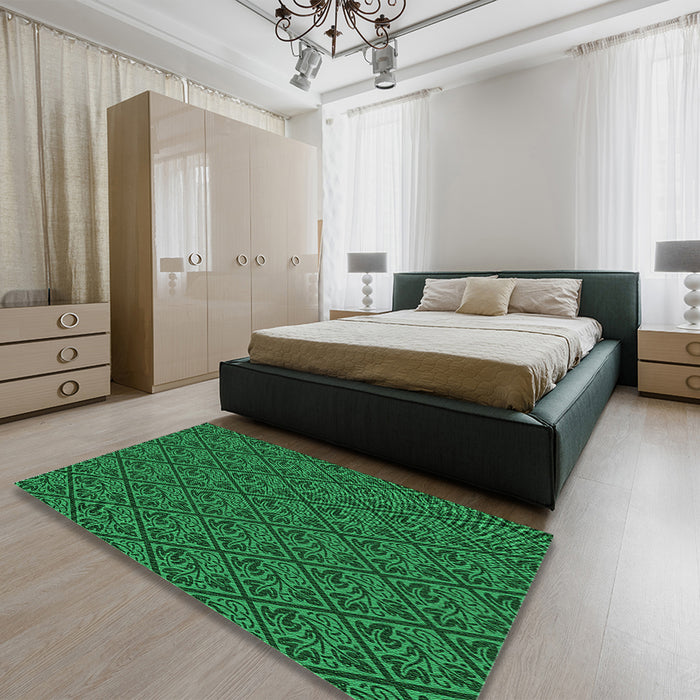 Round Machine Washable Transitional Deep Emerald Green Rug in a Office, wshpat2610grn
