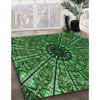 Patterned Dark Forest Green Rug, pat2612grn