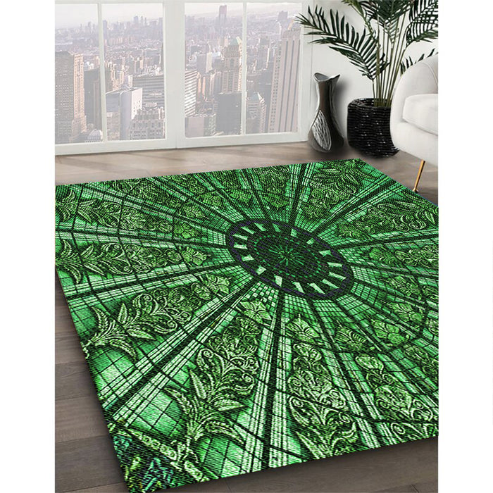 Patterned Dark Forest Green Rug in Family Room, pat2612grn