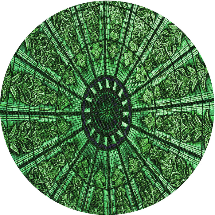 Square Machine Washable Transitional Dark Forest Green Rug in a Living Room, wshpat2612grn
