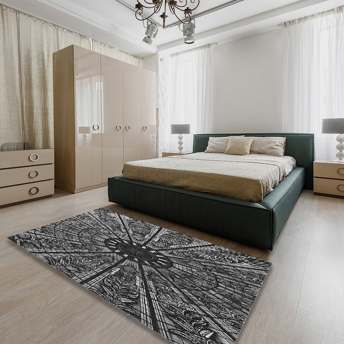 Patterned Charcoal Black Rug in a Bedroom, pat2612gry