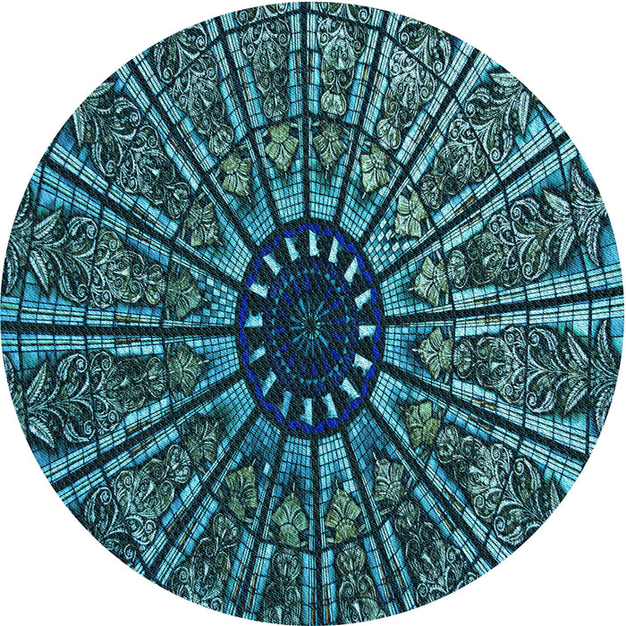 Square Machine Washable Transitional Deep Teal Green Rug in a Living Room, wshpat2612lblu