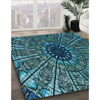 Patterned Deep Teal Green Rug, pat2612lblu