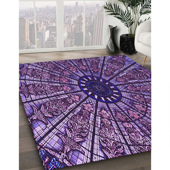 Patterned Purple Rug in Family Room, pat2612pur