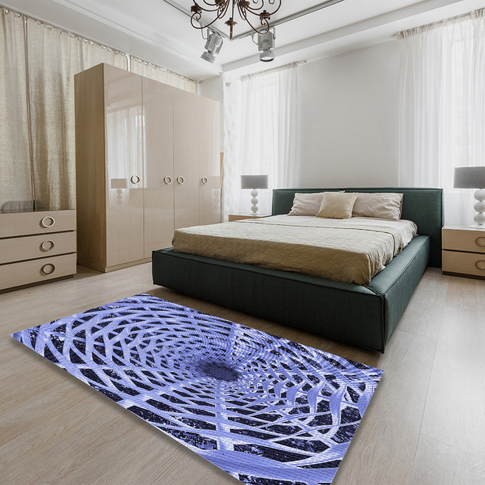 Round Machine Washable Transitional Sky Blue Rug in a Office, wshpat2613blu