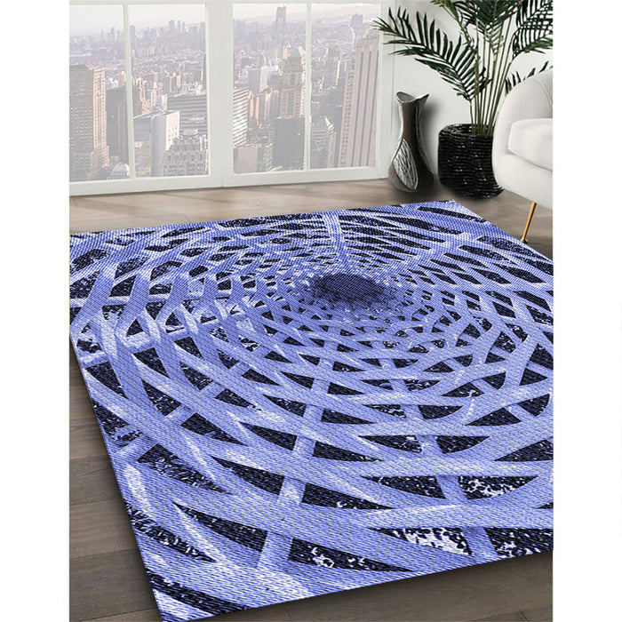 Patterned Sky Blue Rug in Family Room, pat2613blu