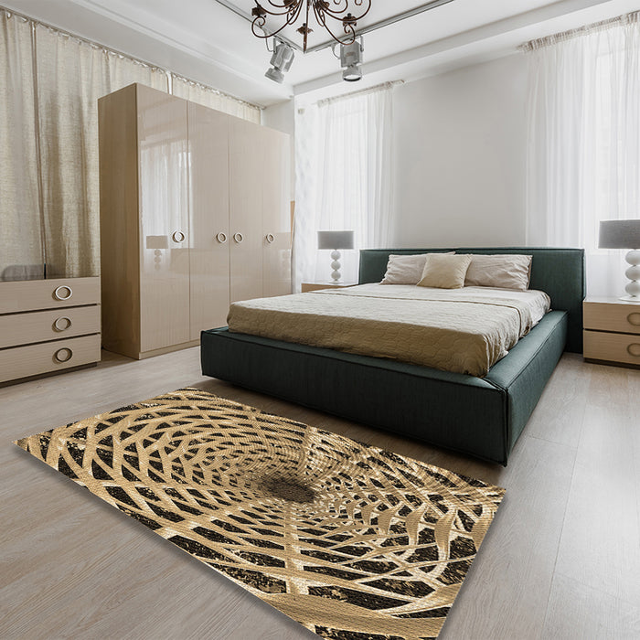 Patterned Yellow Orange Rug in a Bedroom, pat2613brn