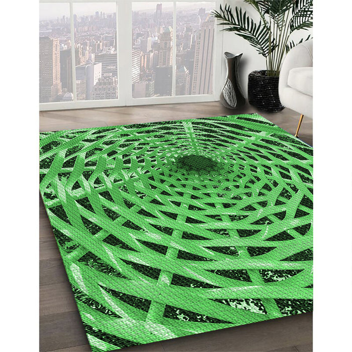 Patterned Green Rug in Family Room, pat2613grn