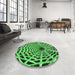 Round Patterned Green Rug in a Office, pat2613grn