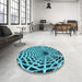 Round Patterned Teal Green Rug in a Office, pat2613lblu