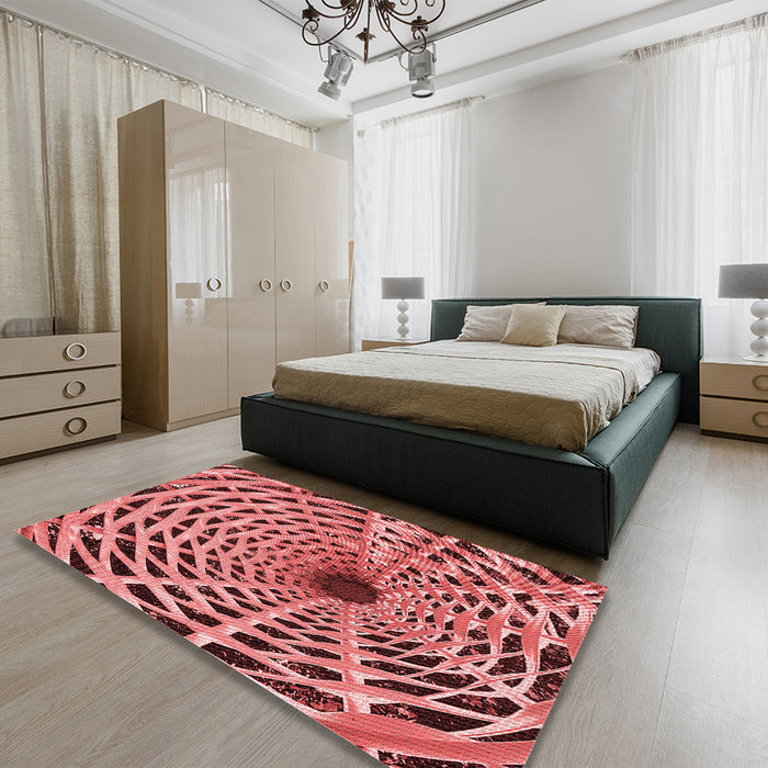 Patterned Tomato Red Rug in a Bedroom, pat2613rd