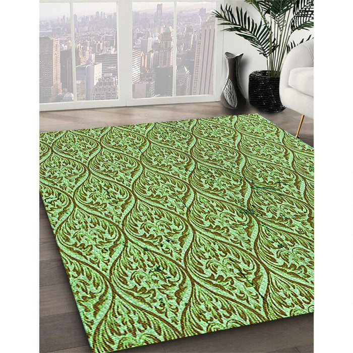 Patterned Olive Green Rug in Family Room, pat2614grn