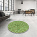 Round Patterned Olive Green Rug in a Office, pat2614grn
