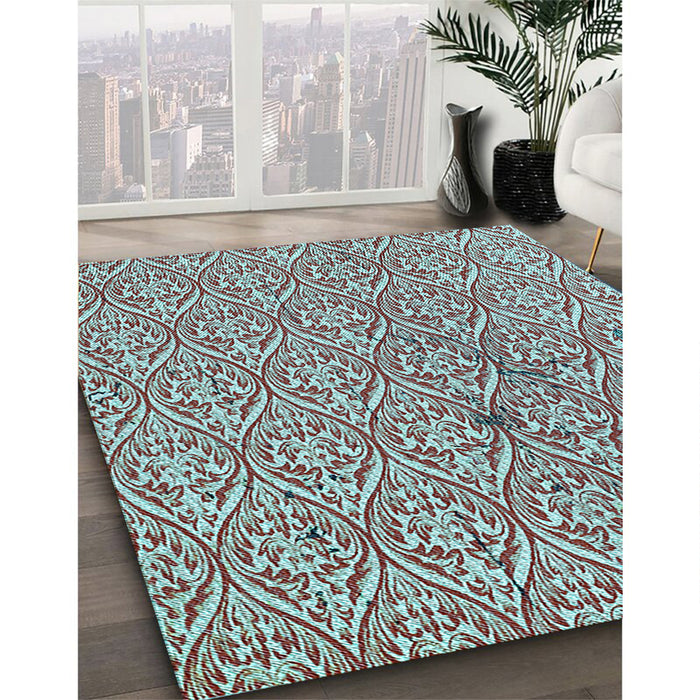 Patterned Blue Rug in Family Room, pat2614lblu