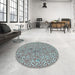 Round Patterned Blue Rug in a Office, pat2614lblu