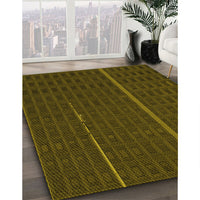 Patterned Dark Yellow Green Rug, pat2615yw