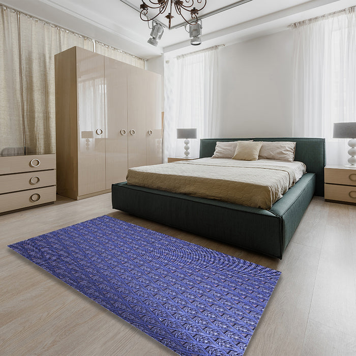 Patterned Blue Rug in a Bedroom, pat2616blu