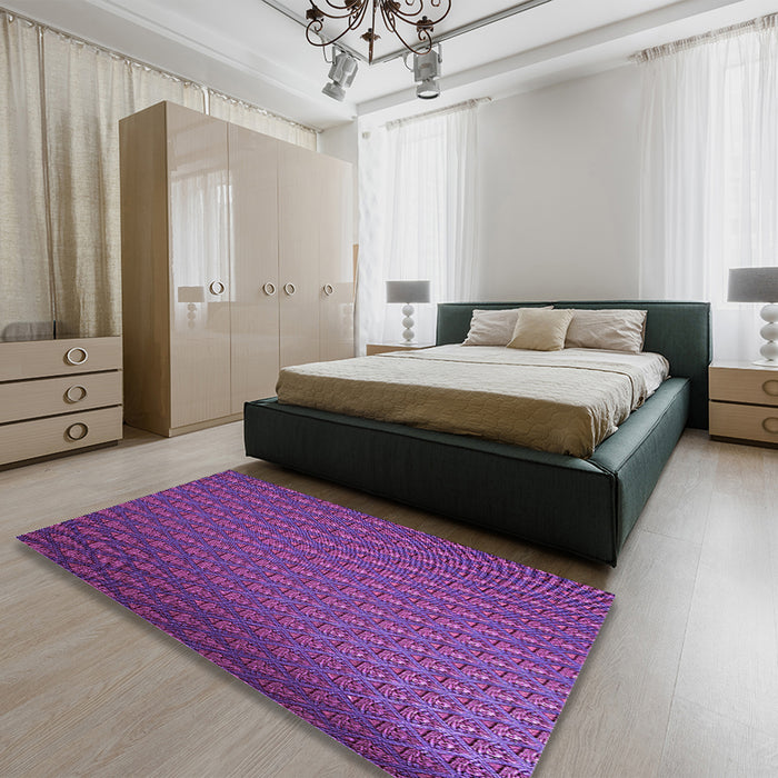 Patterned Dark Magenta Purple Rug in a Bedroom, pat2616pur