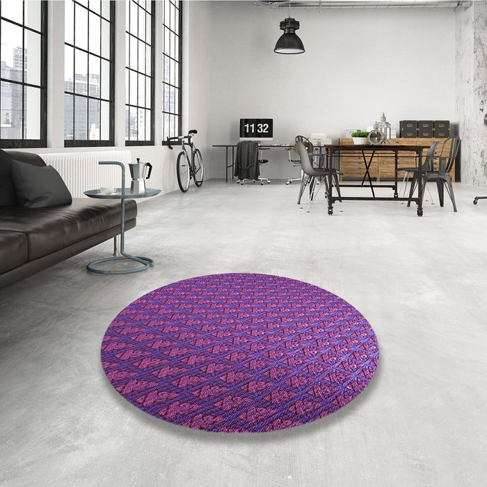 Round Patterned Dark Magenta Purple Rug in a Office, pat2616pur