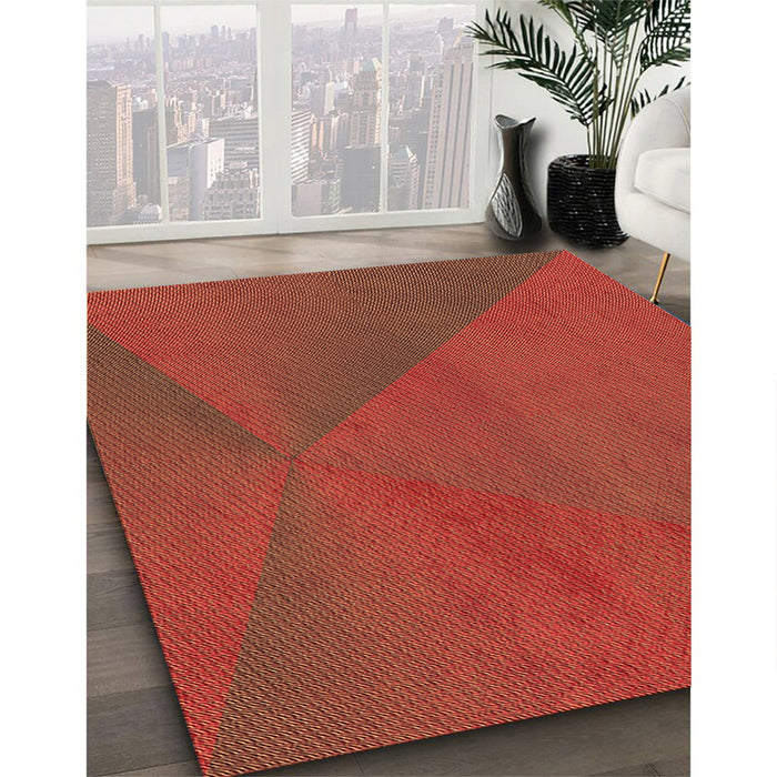 Patterned Red Rug in Family Room, pat2617brn