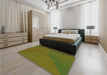 Patterned Dark Bronze Brown Rug in a Bedroom, pat2617grn