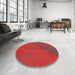 Round Machine Washable Transitional Red Rug in a Office, wshpat2617