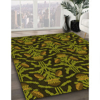 Patterned Dark Yellow Green Rug, pat2618yw