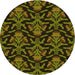 Square Machine Washable Transitional Dark Yellow Green Rug in a Living Room, wshpat2618yw