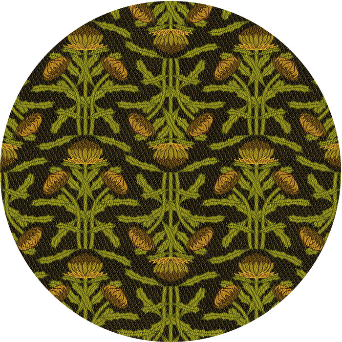 Square Patterned Dark Yellow Green Rug, pat2618yw